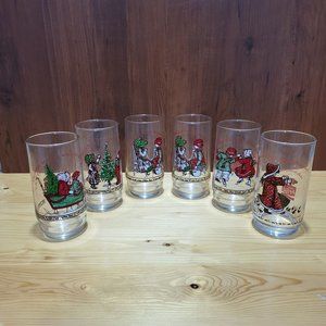 Vintage Holly Hobbie Coca Cola Christmas Glass Tumbler 1977 Set of 6